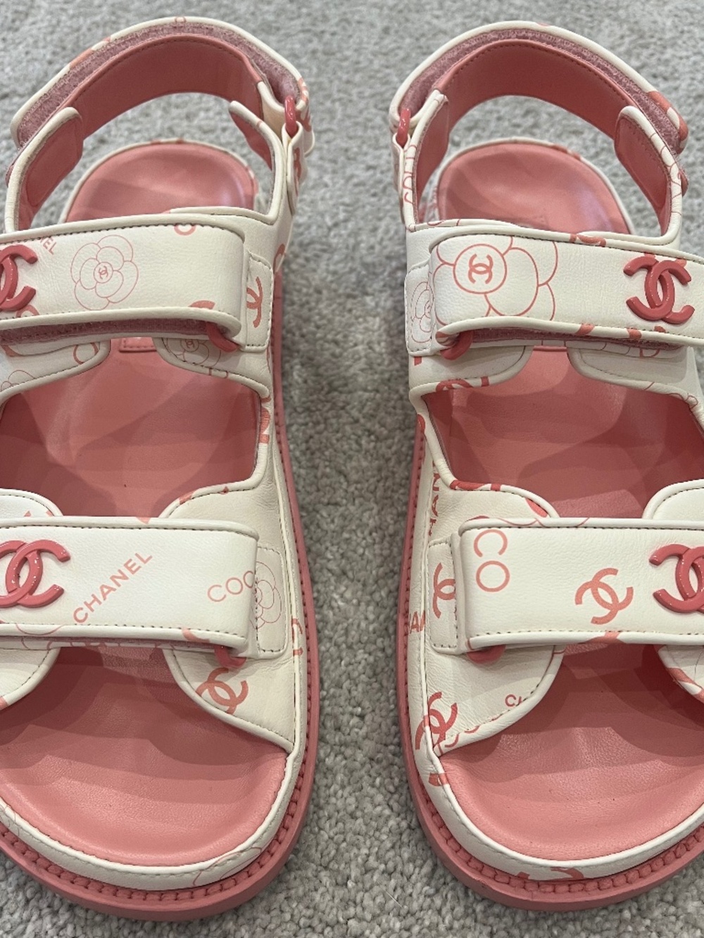 Chanel CC Logo Leather Slingback Dad Sandals White Pink 38